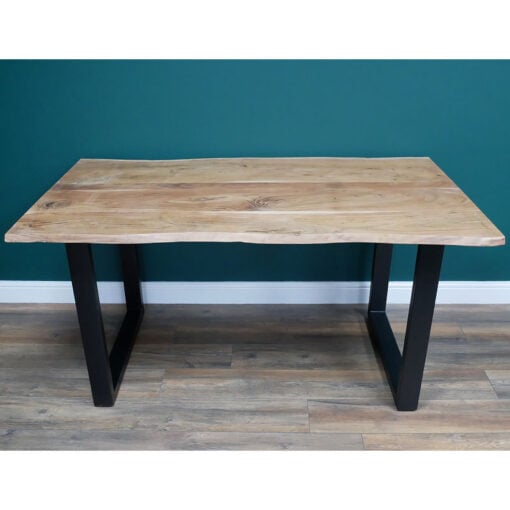 Industrial Live Edge 6 Seater Solid Light Acacia Wood And Black Metal Dining Table 180cm