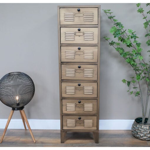 Industrial Locker Style Antique Gold Metal Tall Cabinet 139cm