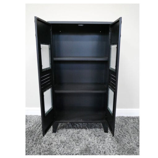 Industrial Locker Style Black Metal 2 Door Tall Cabinet Sideboard 100cm