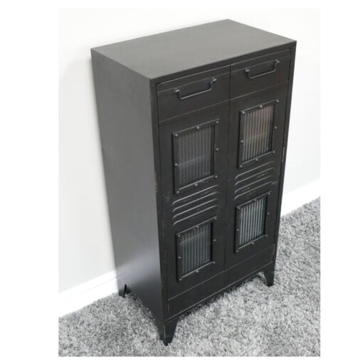 Industrial Locker Style Black Metal 2 Door Tall Cabinet Sideboard 100cm