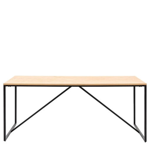 Industrial Oak Wood Veneer And Black Metal 8 Seater Dining Table 180cm