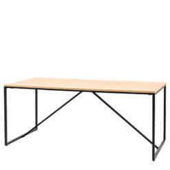 Industrial Oak Wood Veneer And Black Metal 8 Seater Dining Table 180cm