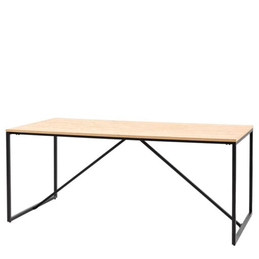 Industrial Oak Wood Veneer And Black Metal 8 Seater Dining Table 180cm