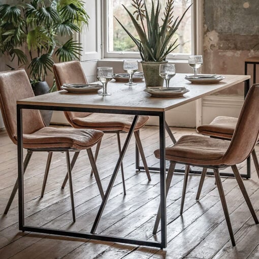 Industrial Oak Wood Veneer And Black Metal 8 Seater Dining Table 180cm
