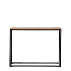 Industrial Oak Wood Veneer And Black Metal Console Table