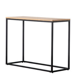 Industrial Oak Wood Veneer And Black Metal Console Table