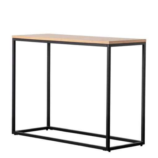 Industrial Oak Wood Veneer And Black Metal Console Table