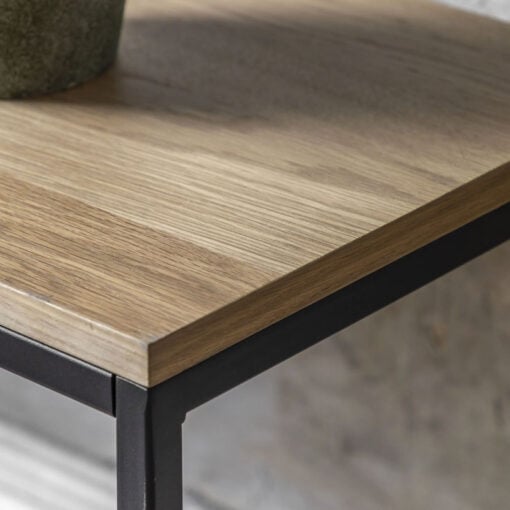 Industrial Oak Wood Veneer And Black Metal Console Table