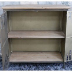 Industrial Raw Iron Metal And Solid Fir Wood 2 Door Small Sideboard Cabinet