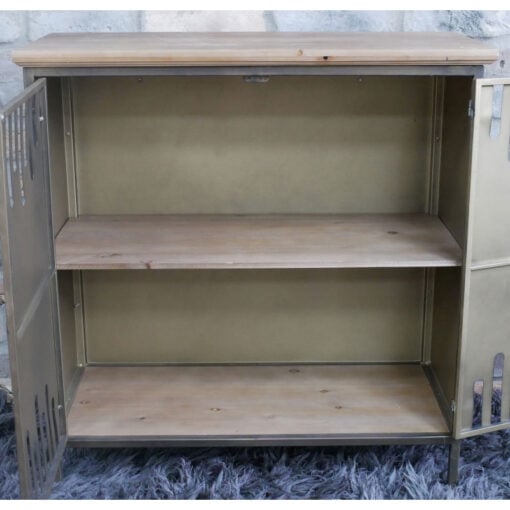Industrial Raw Iron Metal And Solid Fir Wood 2 Door Small Sideboard Cabinet