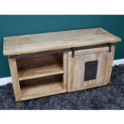 Industrial Rustic Solid Light Mango Wood And Black Metal TV Stand 110cm