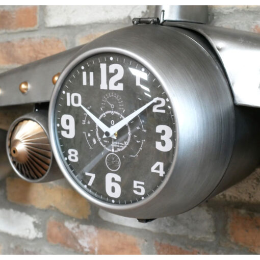 Industrial Silver And Gold Metal Extra Large Aeroplane Wall Clock 188cm