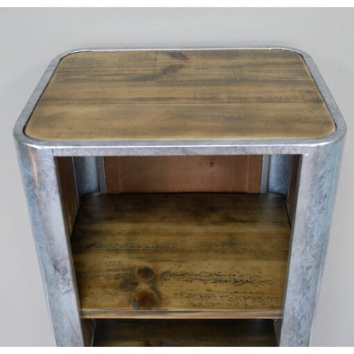 Industrial Silver Metal And Solid Wood 3 Tier Open Shelving Unit Display Cabinet 110cm