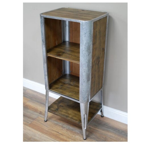 Industrial Silver Metal And Solid Wood 3 Tier Open Shelving Unit Display Cabinet 110cm