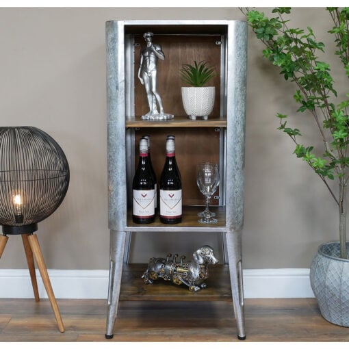Industrial Silver Metal And Solid Wood 3 Tier Open Shelving Unit Display Cabinet 110cm