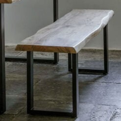 Industrial Solid Live Edge Light Acacia Wood And Black Metal 3 Seater Backless Dining Bench 180cm