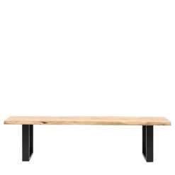 Industrial Solid Live Edge Light Acacia Wood And Black Metal 3 Seater Backless Dining Bench 180cm