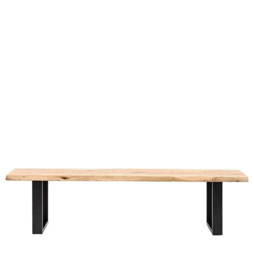 Industrial Solid Live Edge Light Acacia Wood And Black Metal 3 Seater Backless Dining Bench 180cm