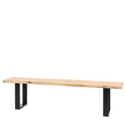 Industrial Solid Live Edge Light Acacia Wood And Black Metal 3 Seater Backless Dining Bench 180cm