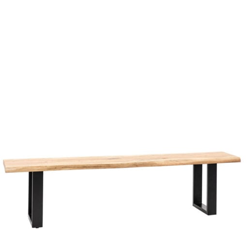 Industrial Solid Live Edge Light Acacia Wood And Black Metal 3 Seater Backless Dining Bench 180cm