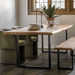 Industrial Solid Live Edge Light Acacia Wood And Black Metal 8 Seater Large Dining Table 240cm