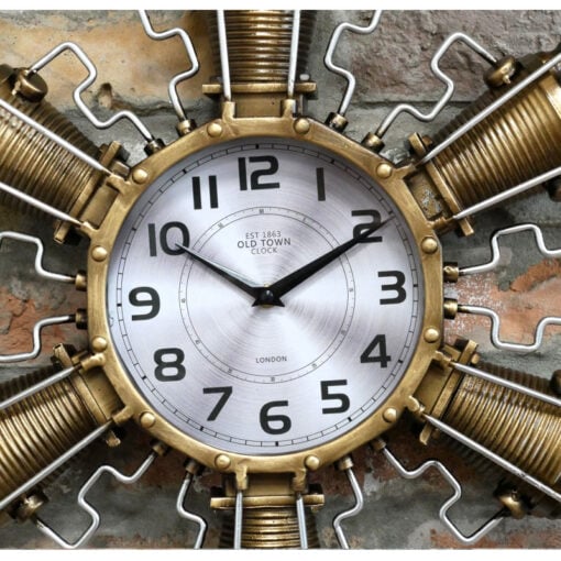 Industrial Steampunk Engine Antique Gold Metal Wall Clock 45cm