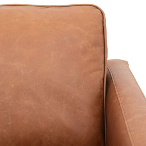 Industrial Vintage Brown Genuine Leather And Solid Ash Wood 2 Seater Sofa 148cm