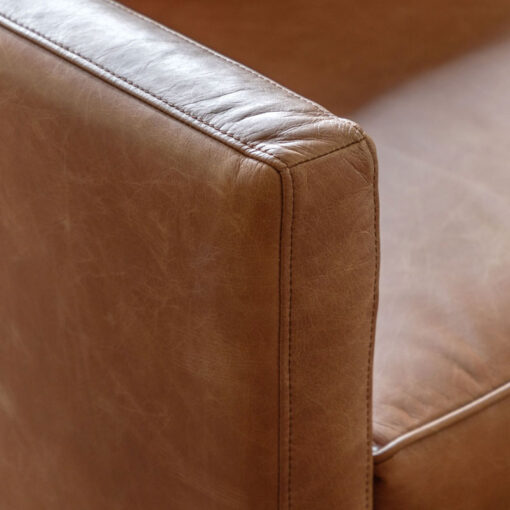 Industrial Vintage Brown Genuine Leather And Solid Ash Wood 2 Seater Sofa 148cm