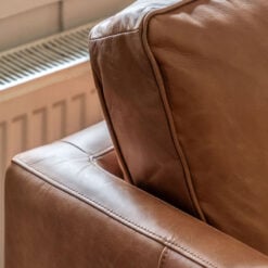 Industrial Vintage Brown Genuine Leather And Solid Ash Wood 2 Seater Sofa 148cm
