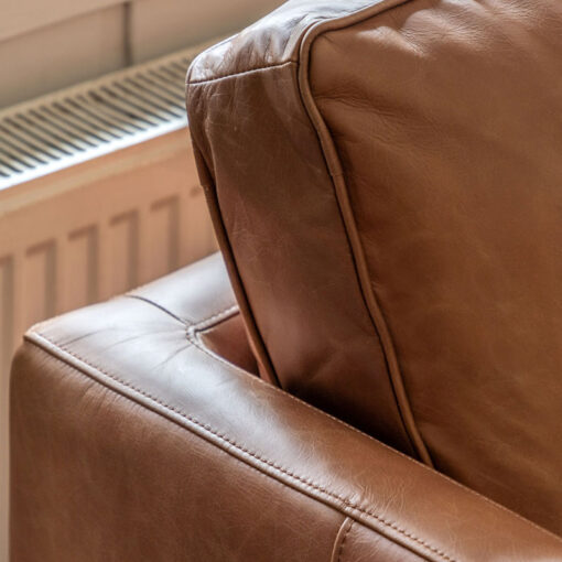 Industrial Vintage Brown Genuine Leather And Solid Ash Wood 2 Seater Sofa 148cm
