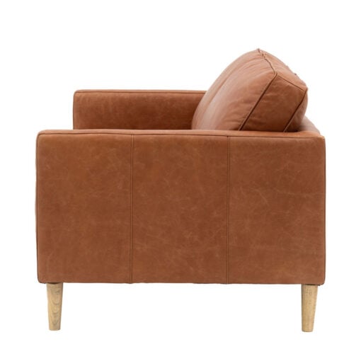 Industrial Vintage Brown Genuine Leather And Solid Ash Wood 2 Seater Sofa 148cm
