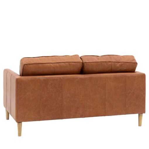 Industrial Vintage Brown Genuine Leather And Solid Ash Wood 2 Seater Sofa 148cm