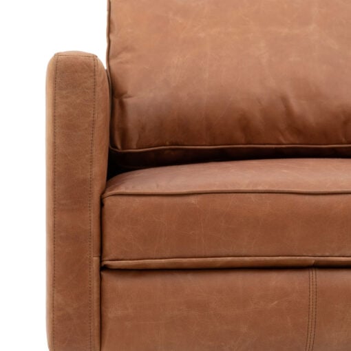 Industrial Vintage Brown Genuine Leather And Solid Ash Wood 2 Seater Sofa 148cm