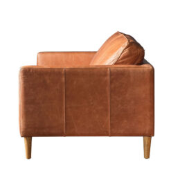 Industrial Vintage Brown Genuine Leather And Solid Ash Wood 3 Seater Sofa 201cm