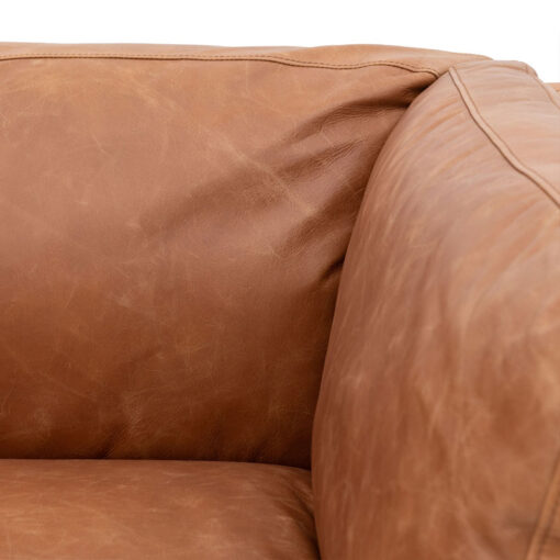 Industrial Vintage Brown Genuine Leather And Solid Ash Wood 3 Seater Sofa 217cm