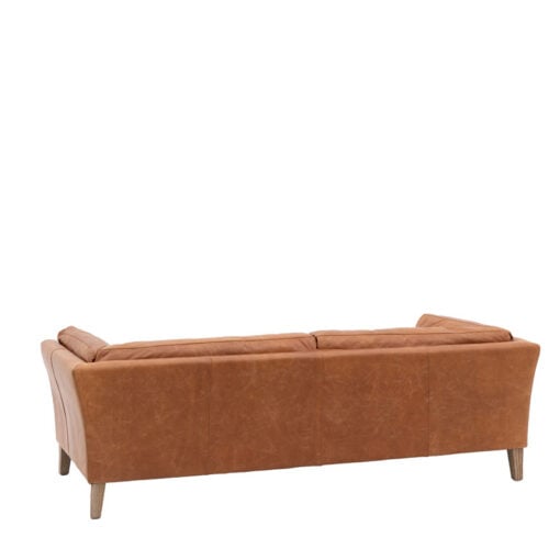 Industrial Vintage Brown Genuine Leather And Solid Ash Wood 3 Seater Sofa 217cm