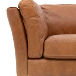 Industrial Vintage Brown Genuine Leather And Solid Ash Wood 3 Seater Sofa 217cm