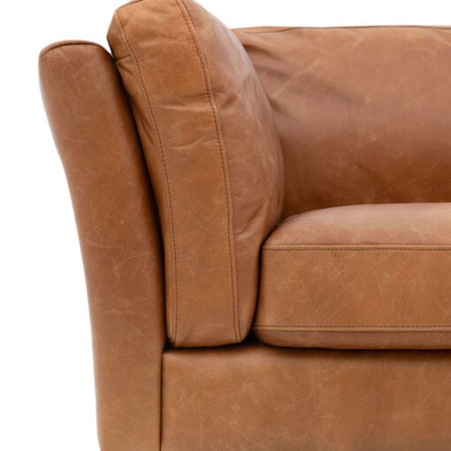 Industrial Vintage Brown Genuine Leather And Solid Ash Wood 3 Seater Sofa 217cm