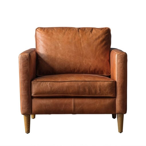 Industrial Vintage Brown Genuine Leather And Solid Ash Wood Armchair