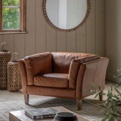 Industrial Vintage Brown Genuine Leather And Solid Ash Wood Armchair