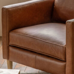Industrial Vintage Brown Genuine Leather And Solid Ash Wood Armchair
