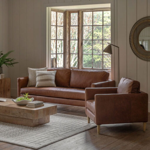 Industrial Vintage Brown Genuine Leather And Solid Ash Wood Armchair