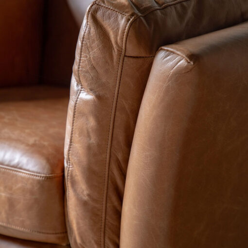 Industrial Vintage Brown Genuine Leather And Solid Ash Wood Armchair
