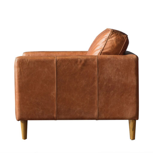 Industrial Vintage Brown Genuine Leather And Solid Ash Wood Armchair