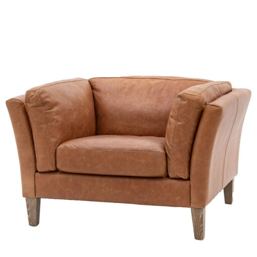 Industrial Vintage Brown Genuine Leather And Solid Ash Wood Armchair