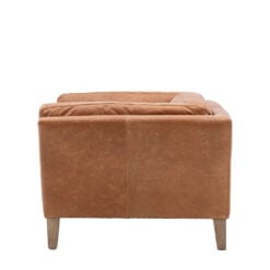 Industrial Vintage Brown Genuine Leather And Solid Ash Wood Armchair