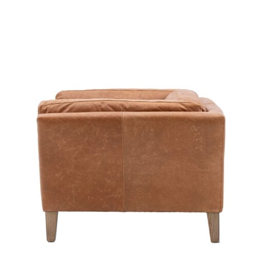 Industrial Vintage Brown Genuine Leather And Solid Ash Wood Armchair