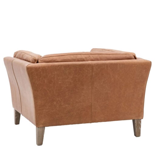 Industrial Vintage Brown Genuine Leather And Solid Ash Wood Armchair
