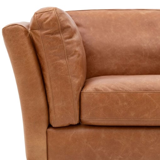 Industrial Vintage Brown Genuine Leather And Solid Ash Wood Armchair