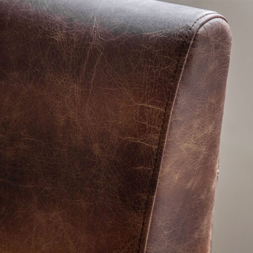 Industrial Vintage Brown Real Leather And Solid Ash Wood Armchair